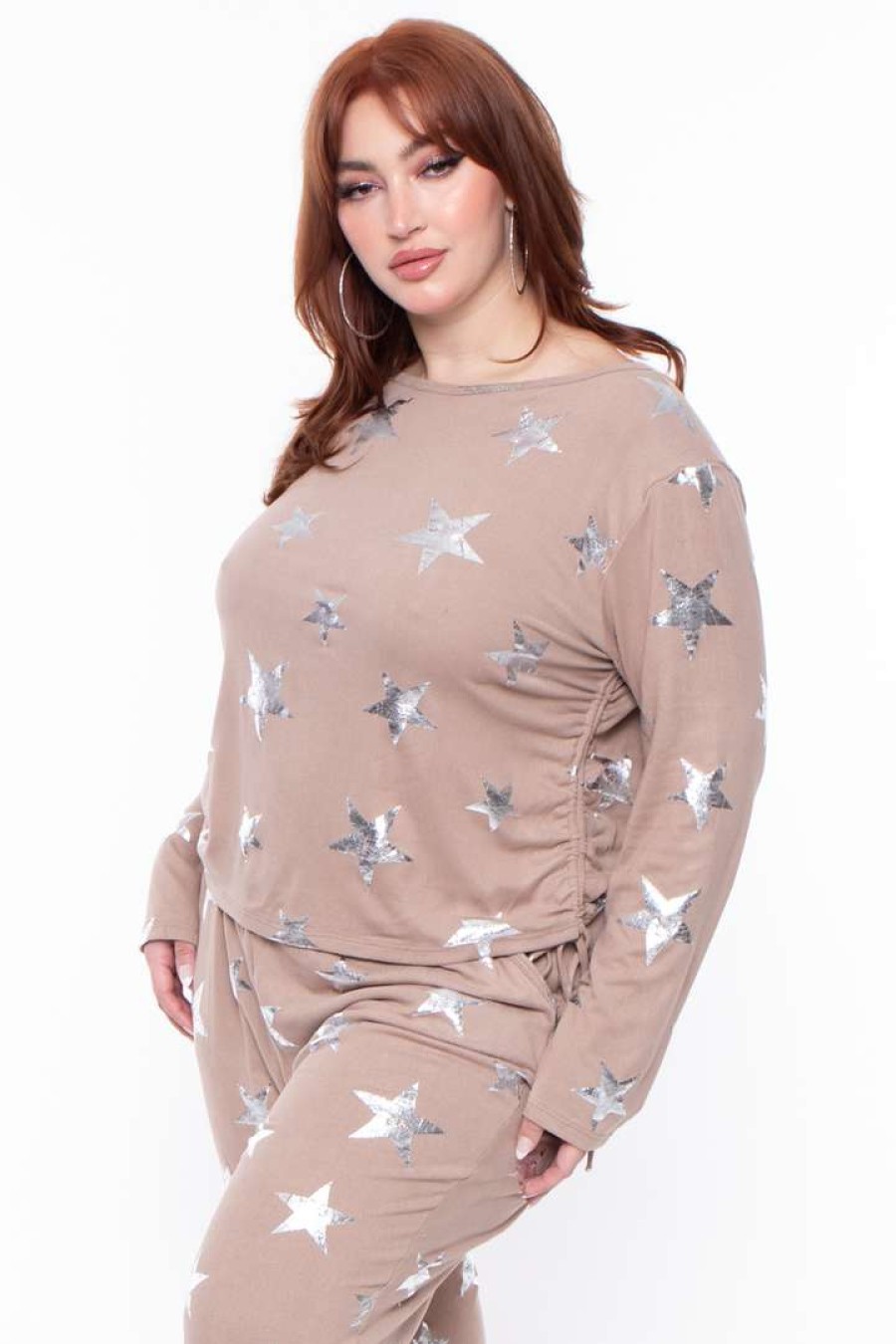 Sets * | Symphony Plus Size Stars Cozy Tracksuit Set Matching Sets Mocha