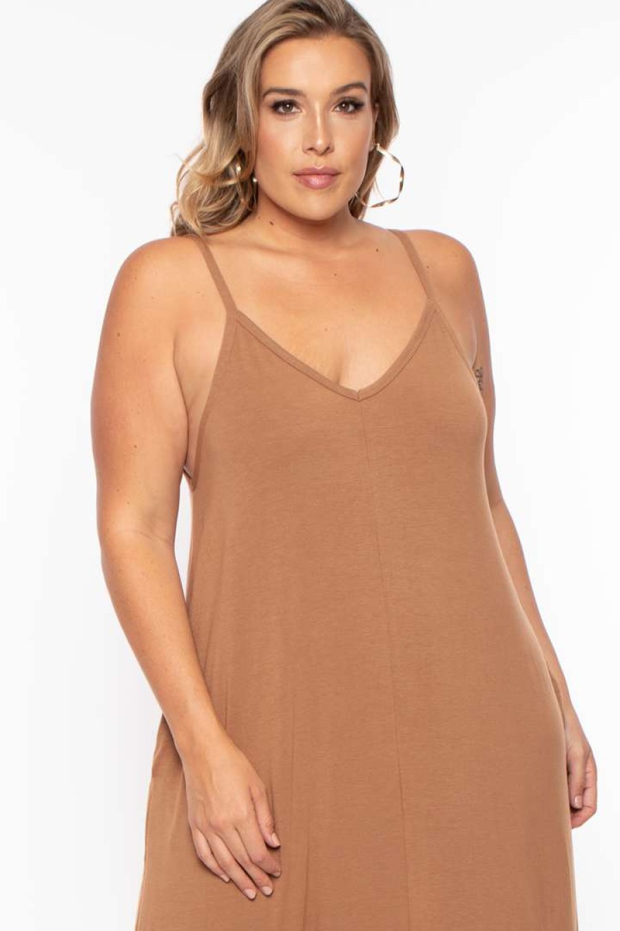 Dresses * | Zenana Dresses Plus Size Cami Strap Maxi Dress Camel