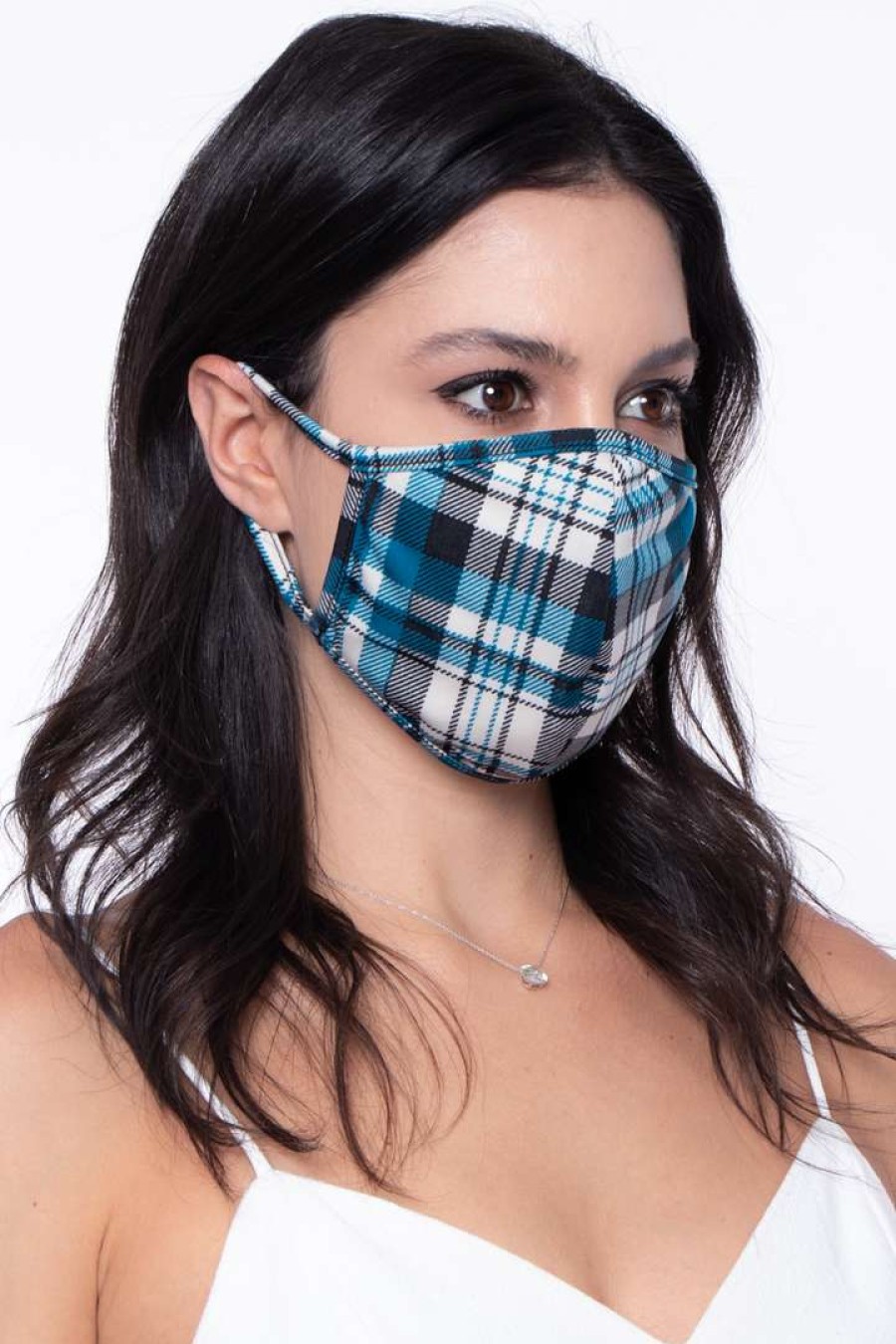 Accessories * | Curvy Sense Washable & Reusable Face Mask Plaid Face Masks Plaid Blue