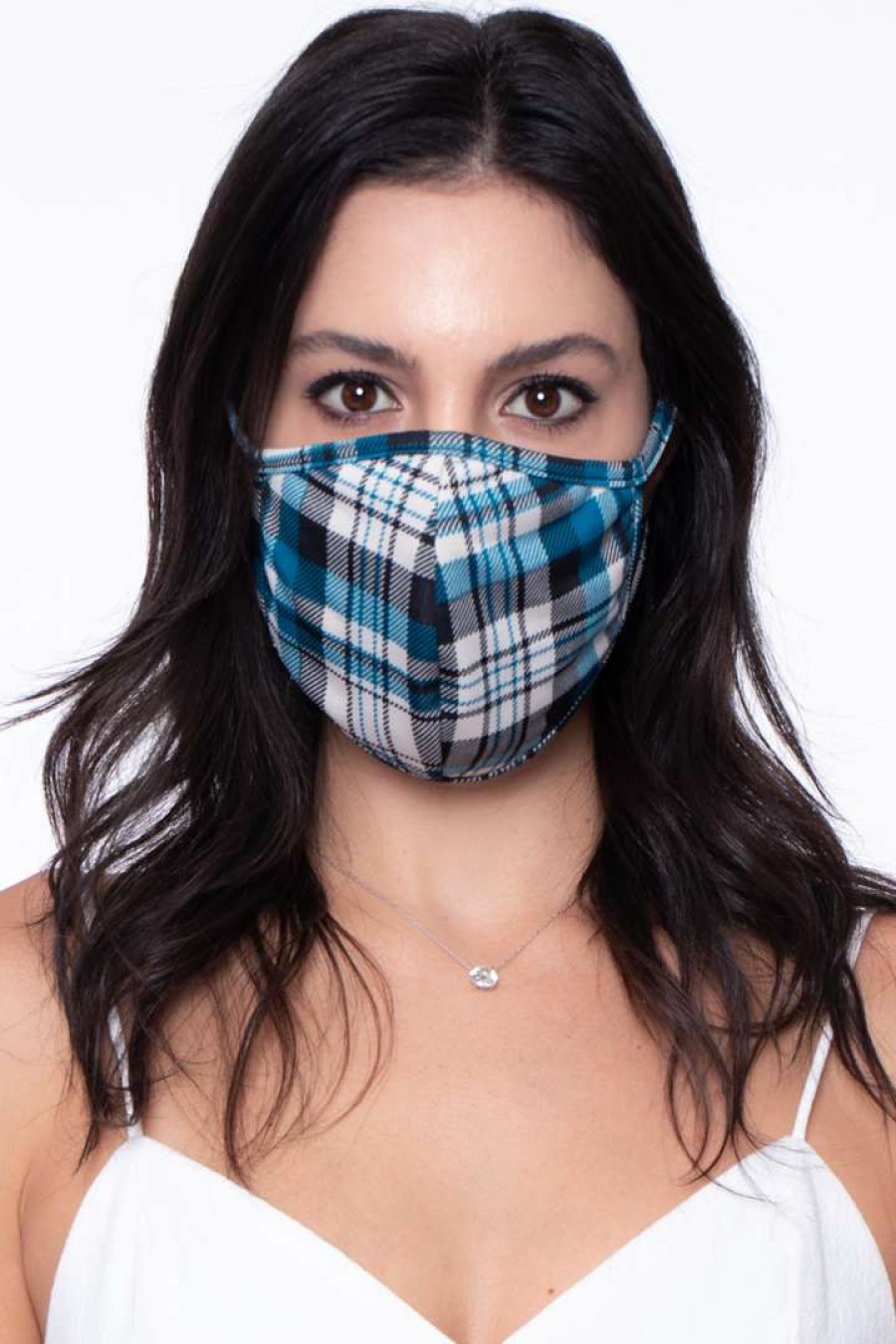 Accessories * | Curvy Sense Washable & Reusable Face Mask Plaid Face Masks Plaid Blue