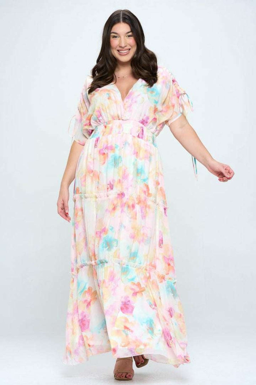 Dresses * | Ricarica Plus Size Ailsa Floral Maxi Dress New Arrivals Pink