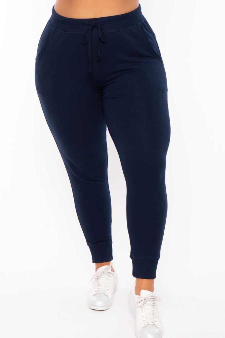 Bottoms * | Ambiance Plus Size Sweat Jogger Navy