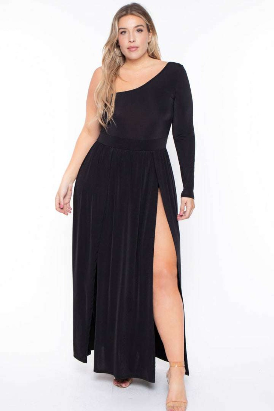 Dresses * | Curvy Sense Dresses Plus Size Ravenna M-Slit Maxi Dress Black