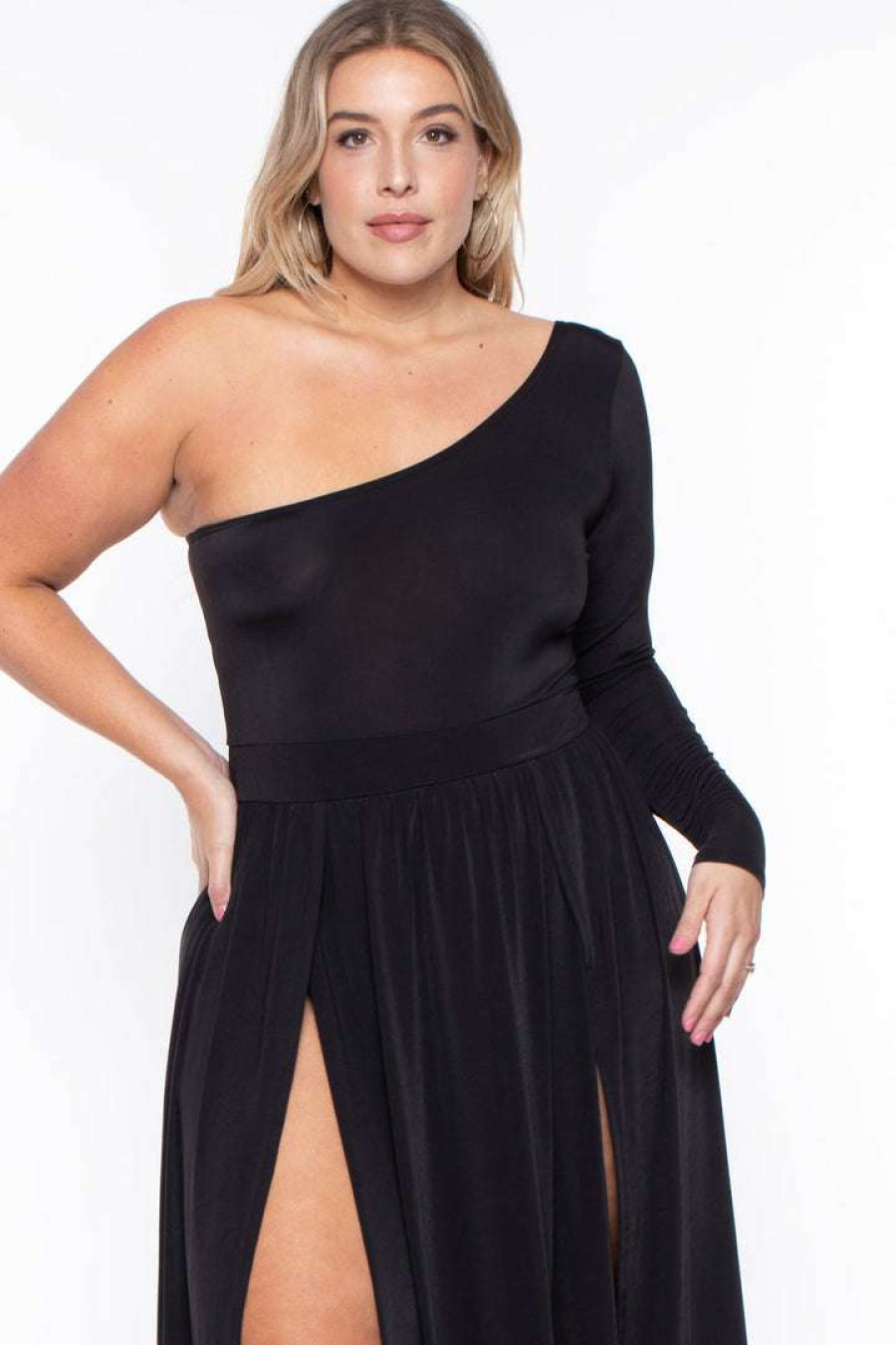 Dresses * | Curvy Sense Dresses Plus Size Ravenna M-Slit Maxi Dress Black