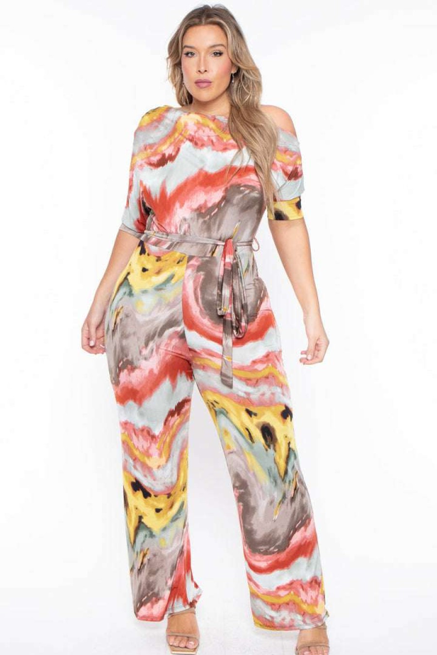 Jumpsuits * | Solid Party Jumpsuilts Plus Size Jania Abstract Jumpsuit Mustard