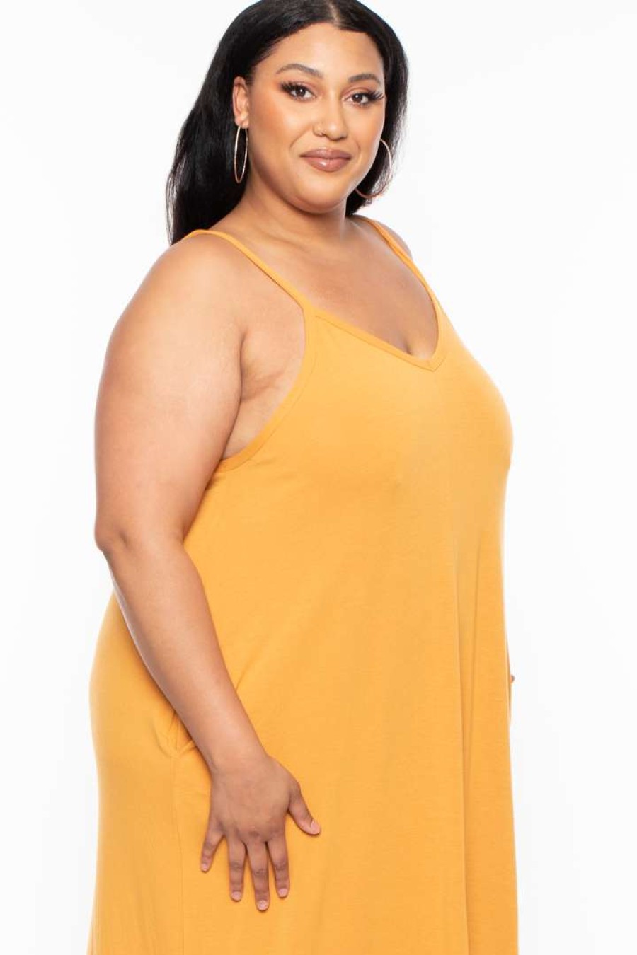 Dresses * | Zenana Dresses Plus Size Cami Strap Maxi Dress Mustard