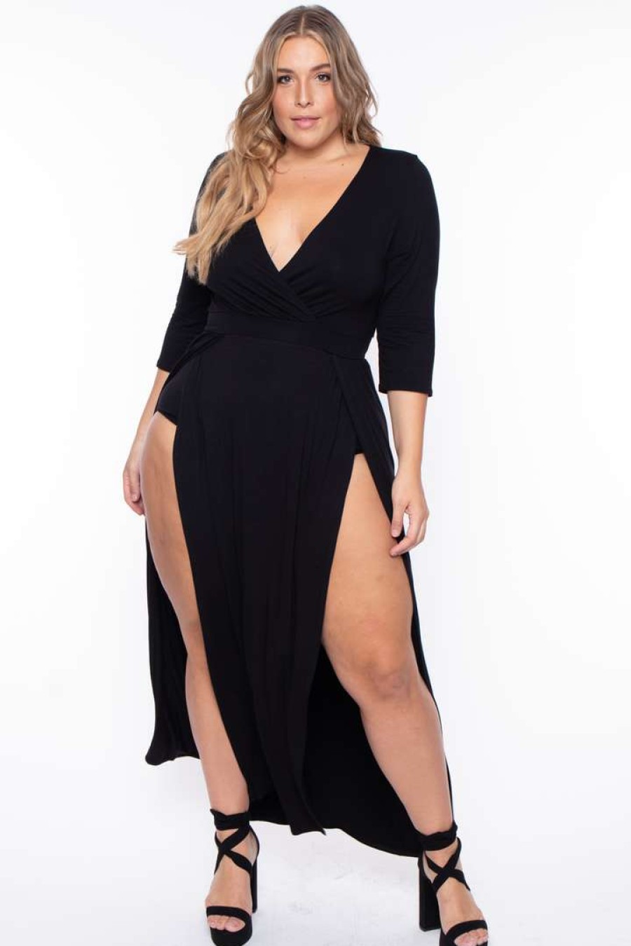 Dresses * | Bluebell Plus Size Aria M-Slit Maxi Dress Black