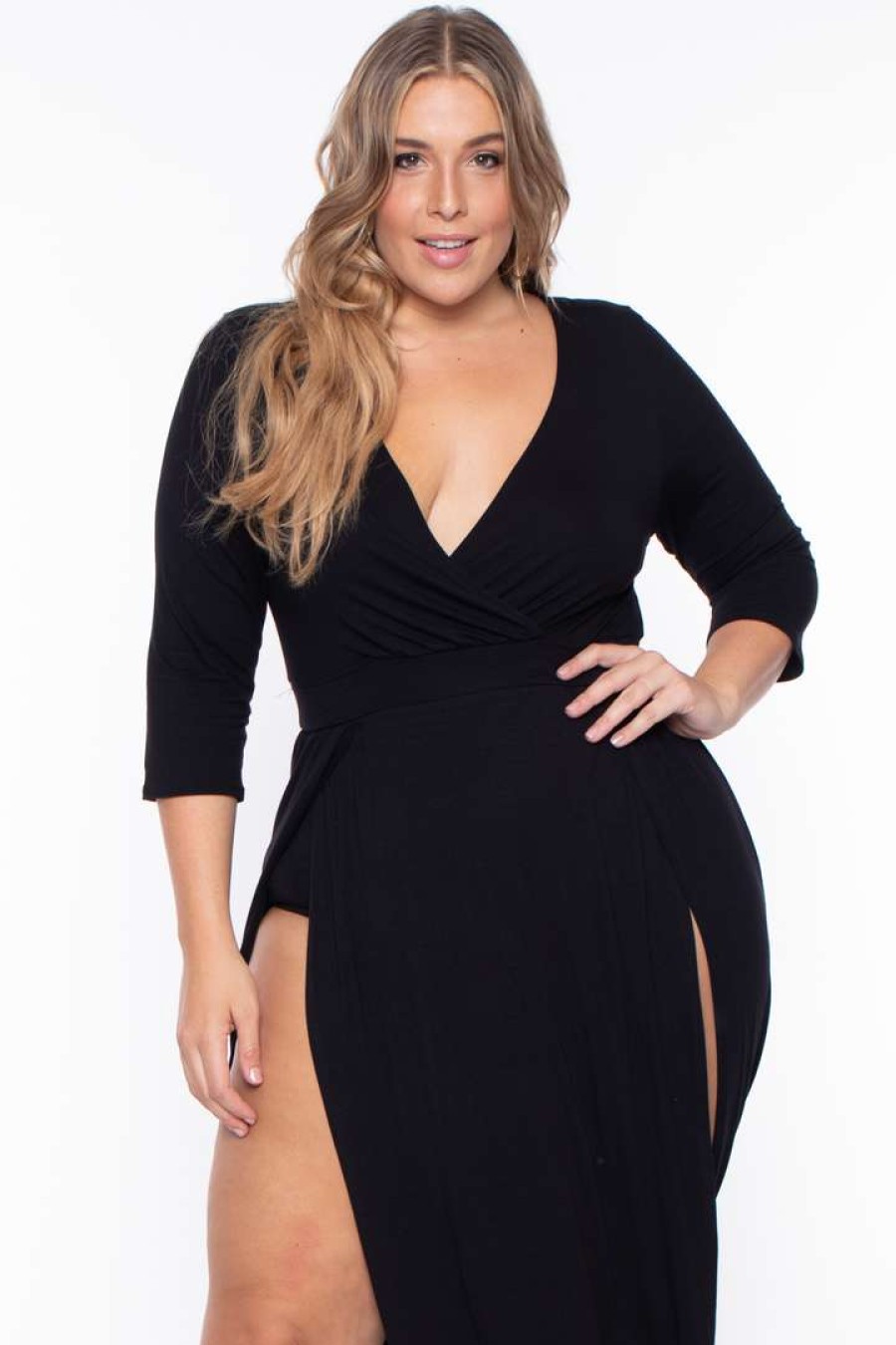 Dresses * | Bluebell Plus Size Aria M-Slit Maxi Dress Black