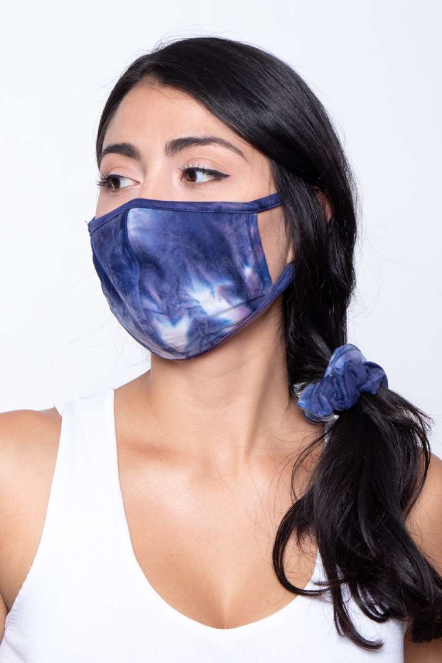 Sets * | Curvy Sense Washable Face Mask & Scrunchie Set Sets Printed Navy