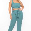 Sets * | Curvy Sense Plus Size Ribbed Crop Top And Pants Set Matching Sets Teal