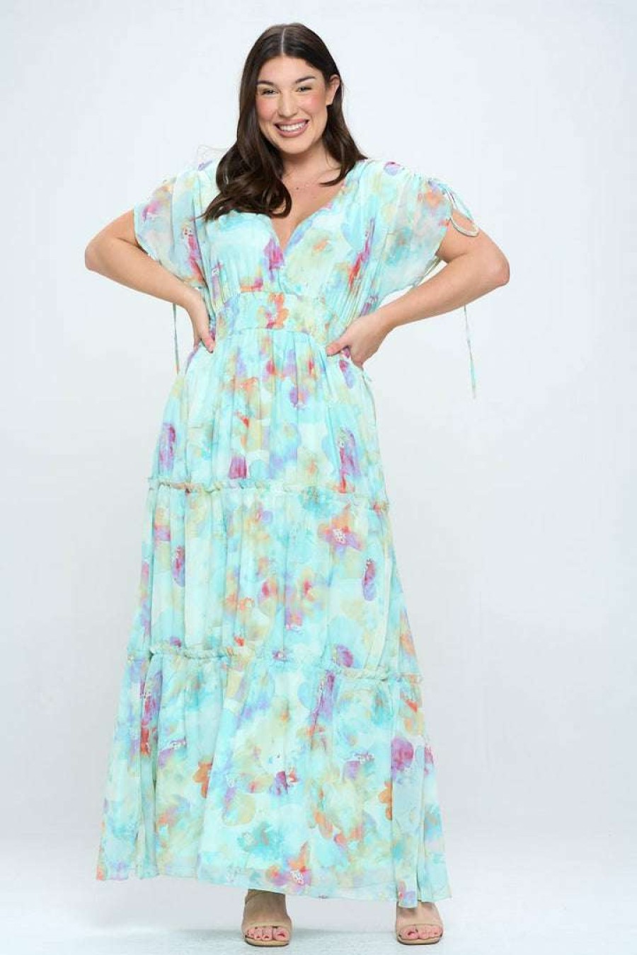 Dresses * | Ricarica Plus Size Ailsa Floral Maxi Dress Mint