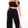 Sets * | Curvy Sense Plus Size Andrea Crop Top And Flare Pants Set Black