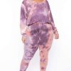 Sets * | Curvy Sense Plus Size Jolene Tie Dye Lounge Pant Set Eggplant