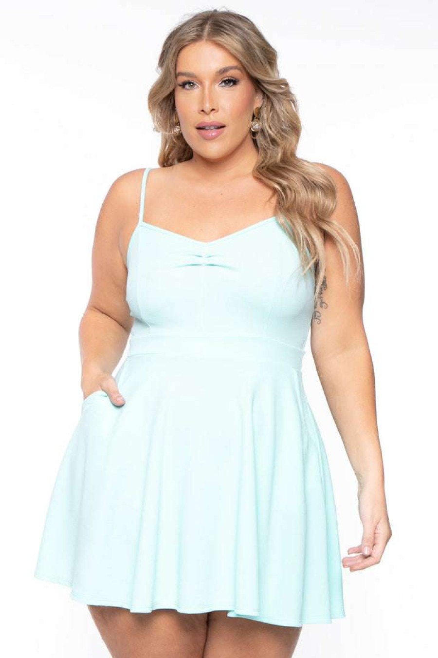 Dresses * | Curvy Sense New Arrivals Plus Size Blossom Flare Dress Mint