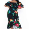 Dresses * | Solid Plus Size Luisa Floral Ruffle Dress Black