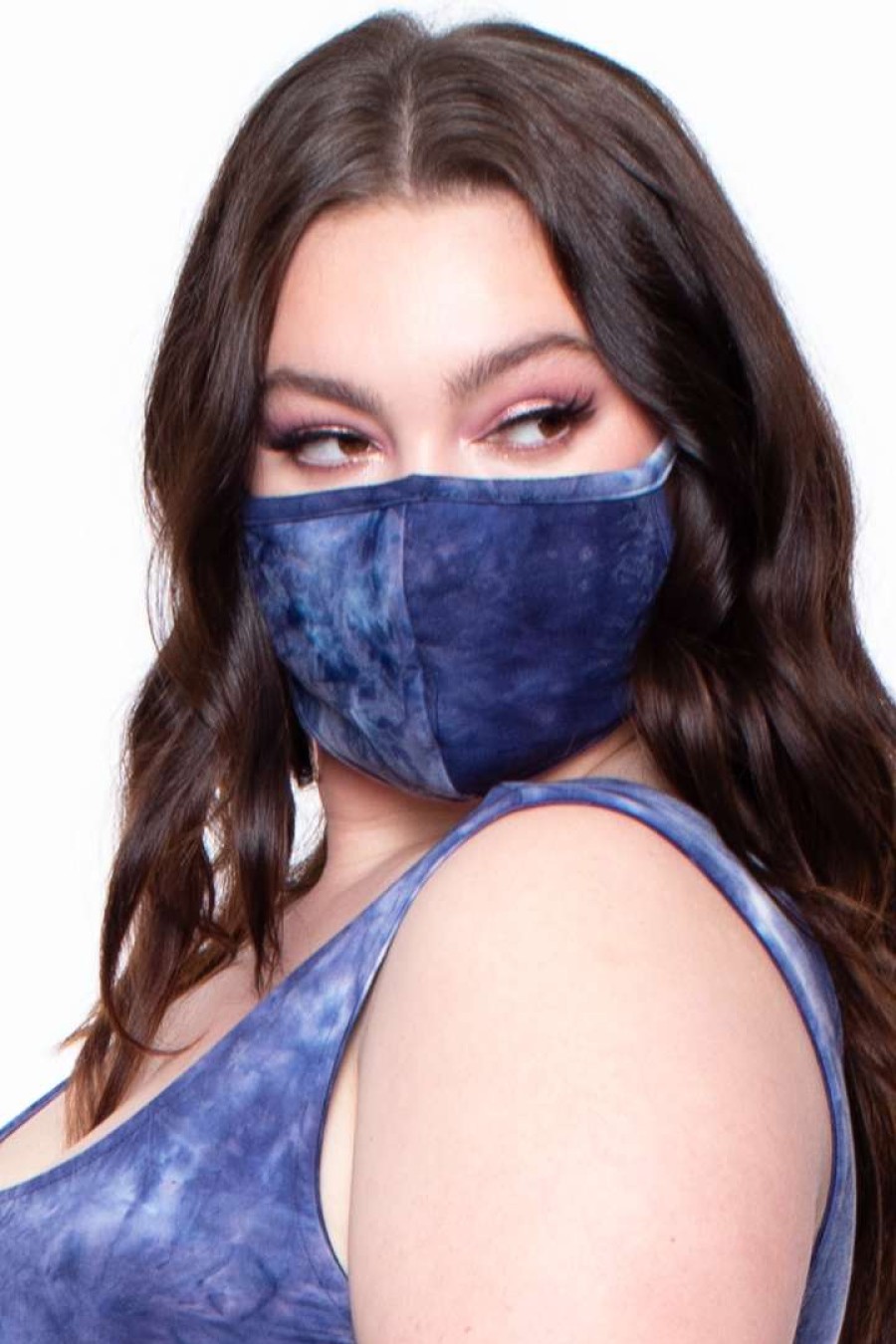 Accessories * | Curvy Sense Washable & Reusable Printed Tie-Dye Face Mask Navy