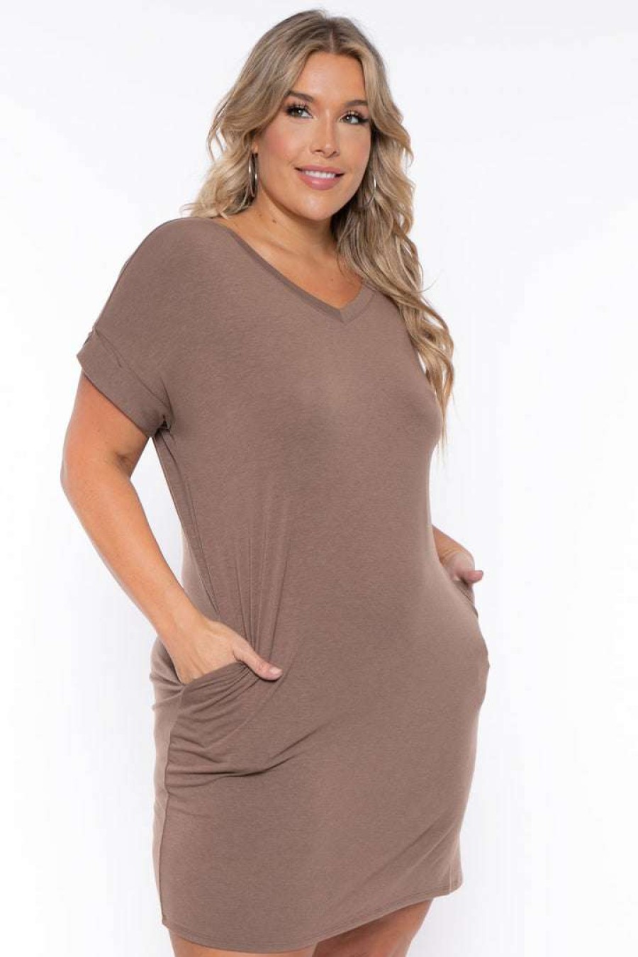 Dresses * | Zenana New Arrivals Plus Size Basic T-Shirt Dress Mocha