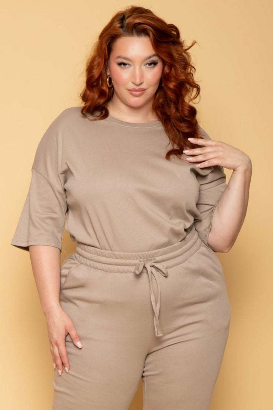 Sets * | Zenana New Arrivals Plus Size Camila Top & Pants Set Mocha