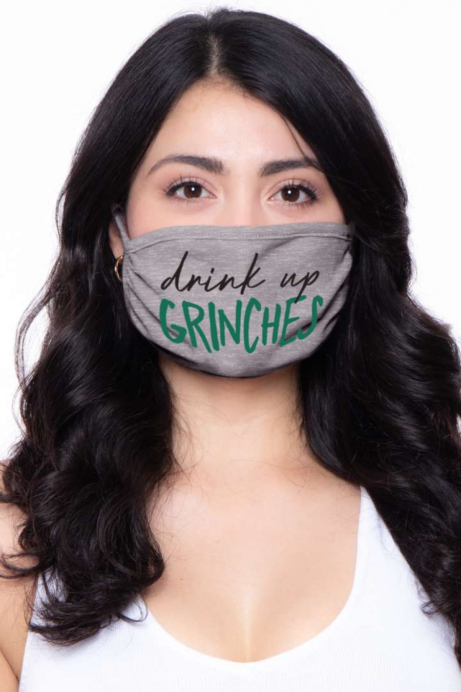 Accessories * | Curvy Sense Washable Christmas Face Mask Drink Up Grinches Grey