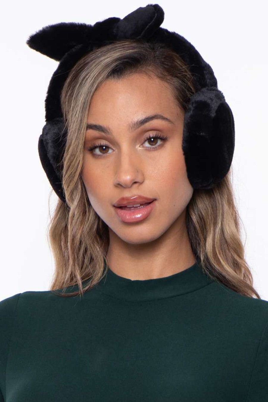 Accessories * | Illuma Fashion Bow Faux Fur Ear Muffs Black