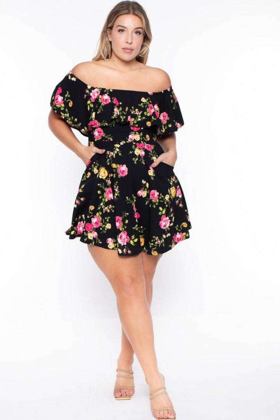 Dresses * | Curvy Sense Plus Size Rosabel Floral Dress Black