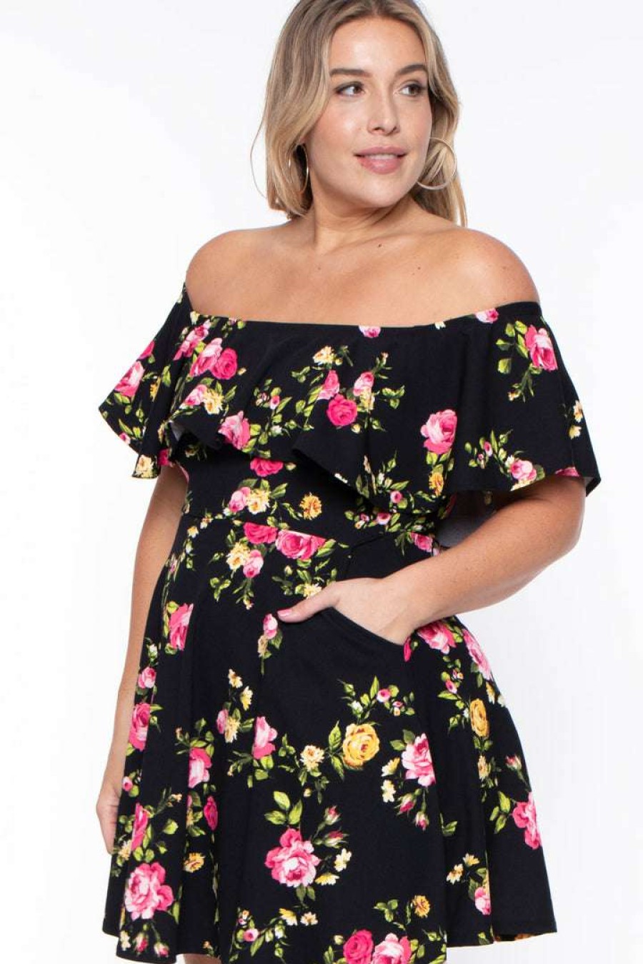 Dresses * | Curvy Sense Plus Size Rosabel Floral Dress Black