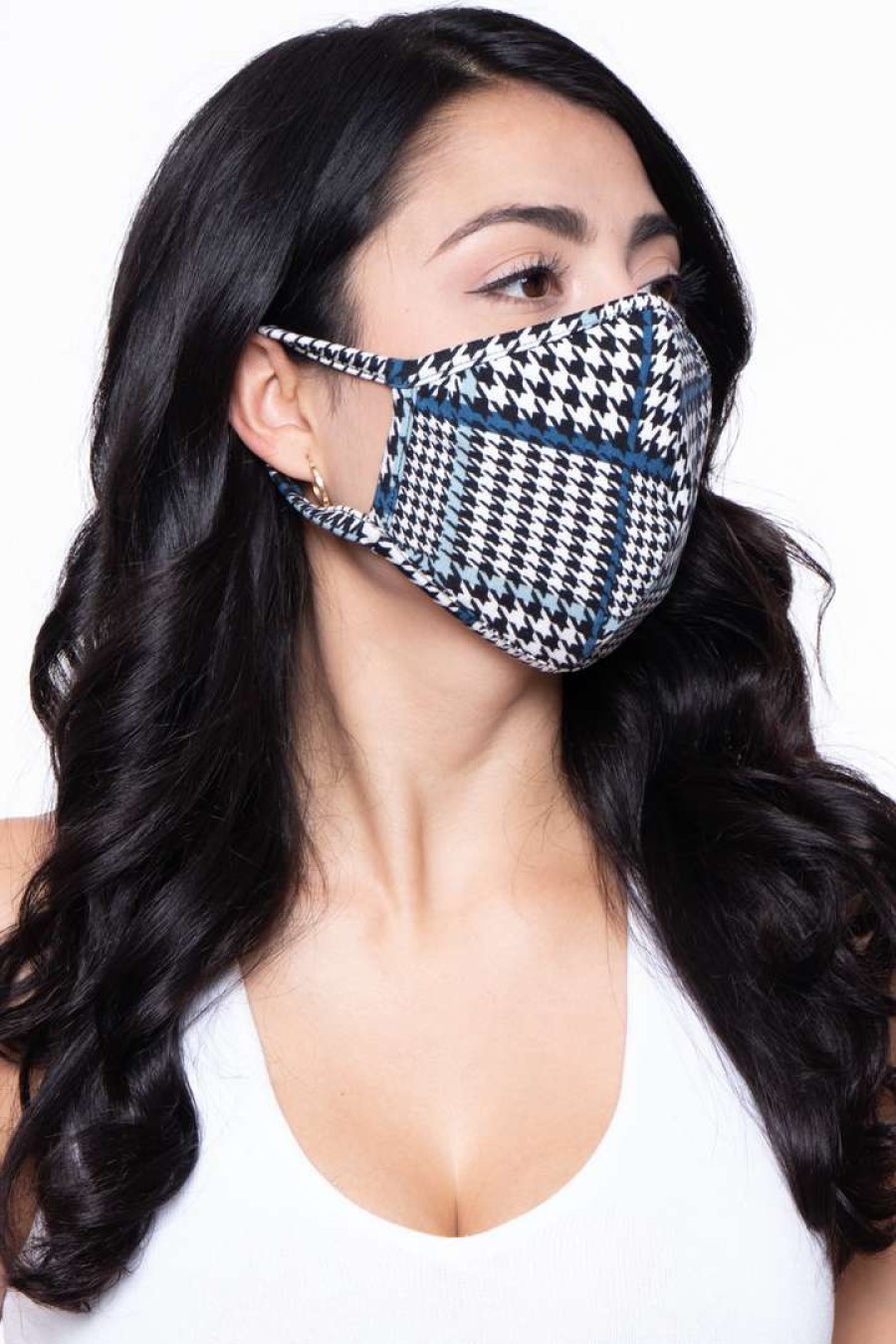 Accessories * | Curvy Sense Washable & Reusable Face Mask Gingham Blue