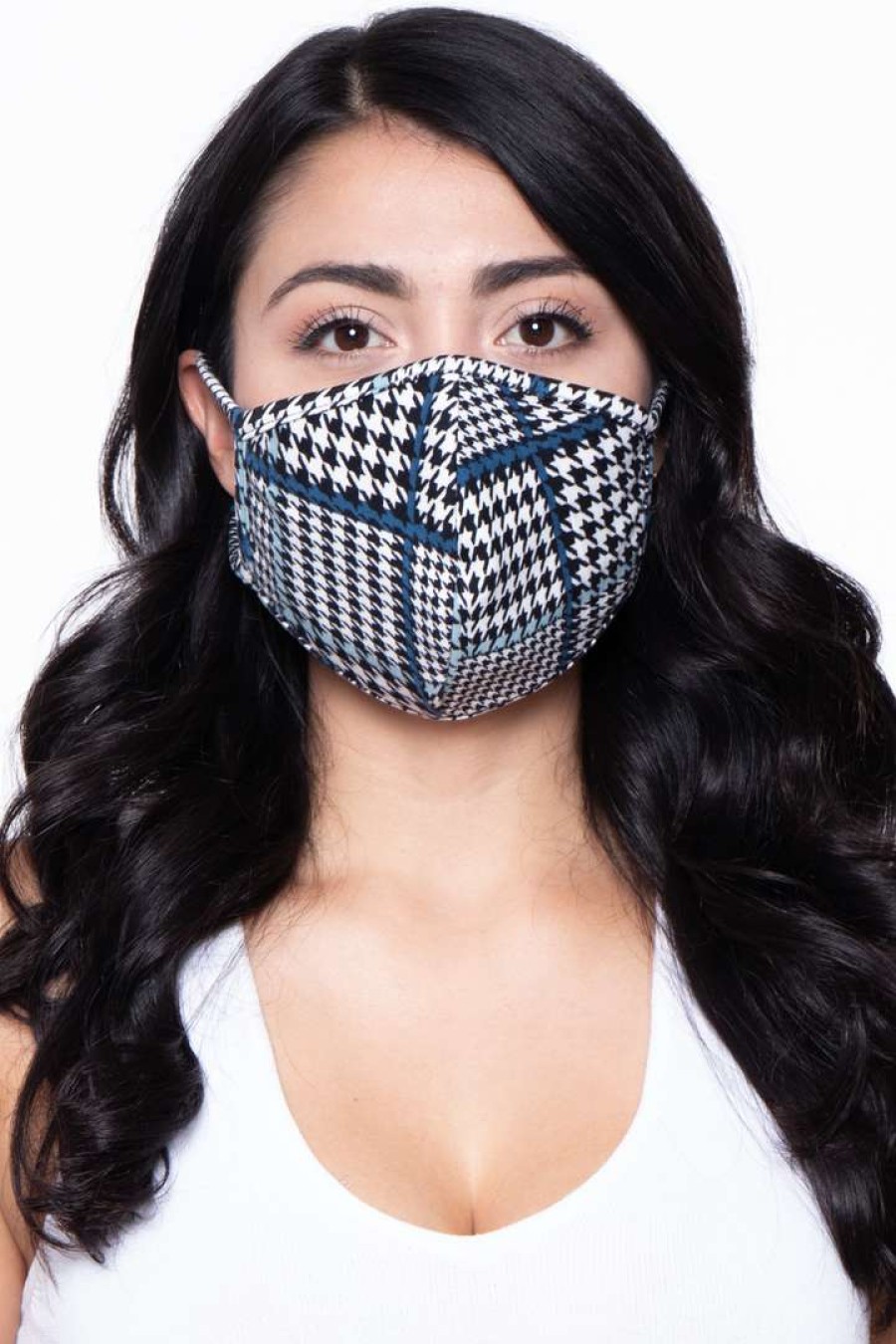 Accessories * | Curvy Sense Washable & Reusable Face Mask Gingham Blue