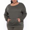 Sets * | Curvy Sense Essential Mix Plus Size Essential Sweatshirt Pullover Olive