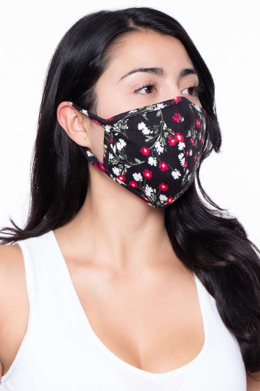 Accessories * | Curvy Sense Washable & Reusable Face Mask Floral Black