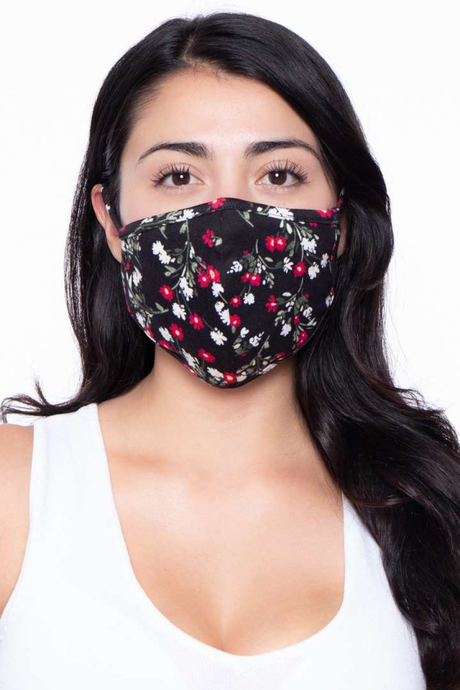 Accessories * | Curvy Sense Washable & Reusable Face Mask Floral Black