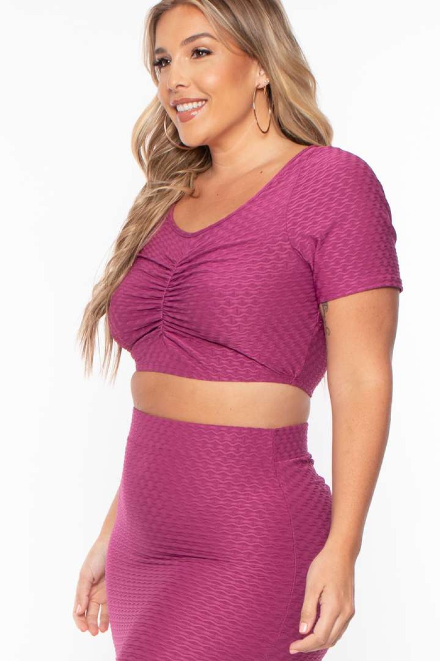 Sets * | Curvy Sense Plus Size Isla Textured Matching Set Magenta