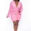 Dresses * | Curvy Sense New Arrivals Plus Size Feeling Myself Ruched Bodycon Dress Pink