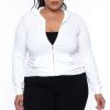 Sets * | Curvy Sense Essential Mix Plus Size Essential Cropped Zip-Up Hoodie Ivory