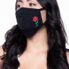 Accessories * | Curvy Sense Face Masks Washable & Reusable Embroidered Face Mask Rose Black