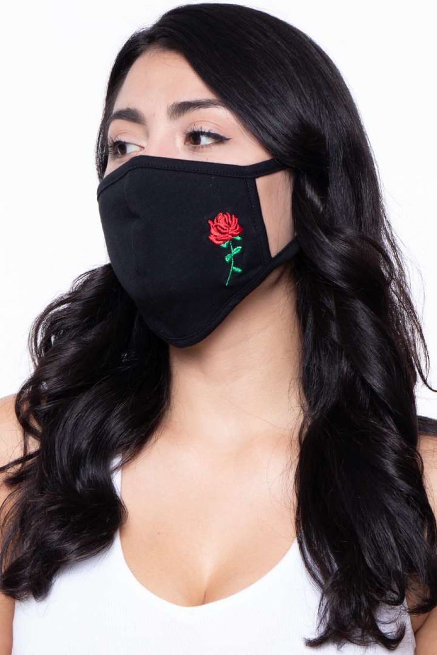 Accessories * | Curvy Sense Face Masks Washable & Reusable Embroidered Face Mask Rose Black