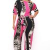 Jumpsuits * | Solid Party Jumpsuilts Plus Size Safari Off Shoulder Jumpsuit Fuchsia