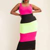 Dresses * | The Curve La Plus Size Lucia Color Block Maxi Dress New Arrivals Fuchsia