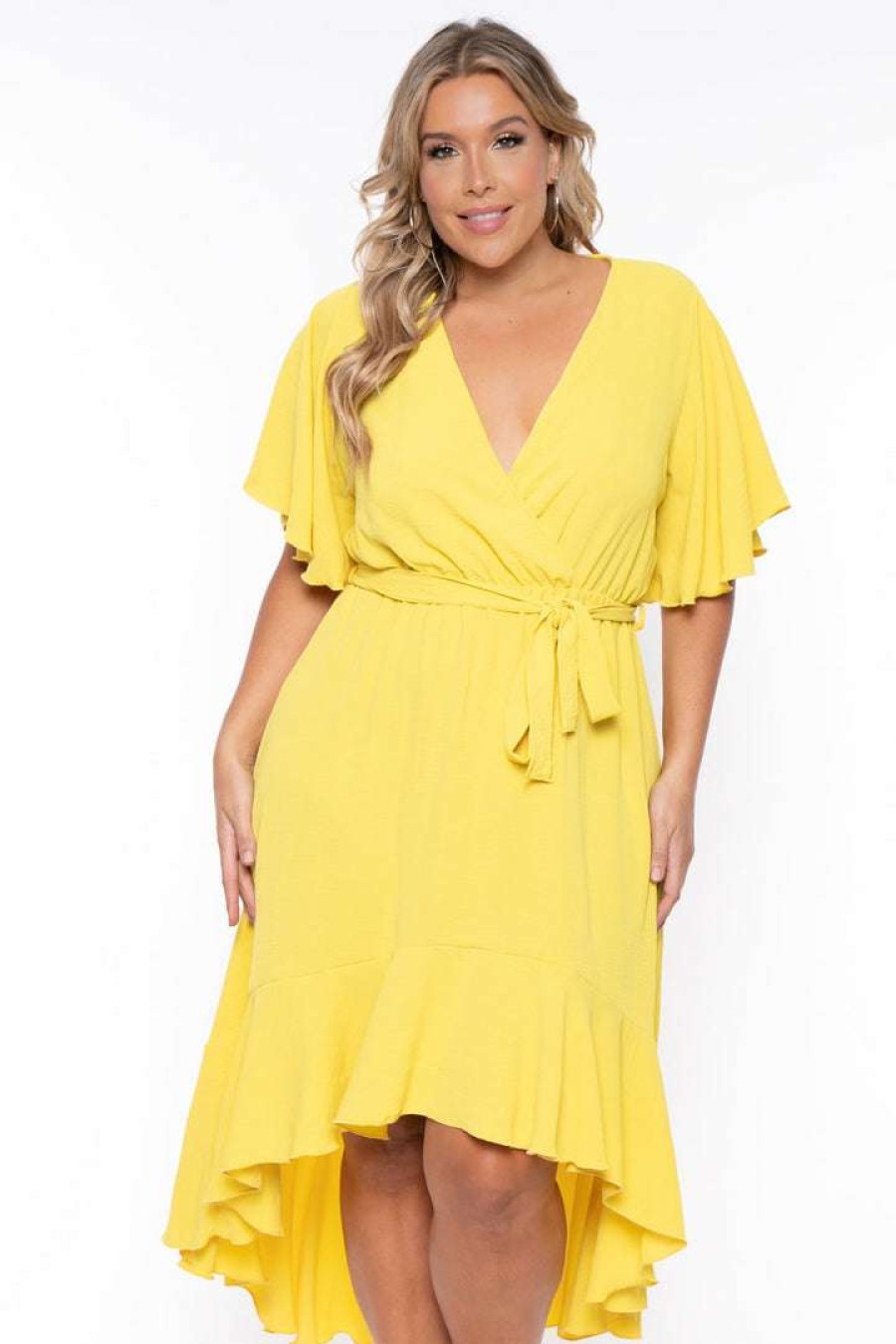 Dresses * | Bluebell Plus Size Tati Surplice Ruffle Dress New Arrivals Yellow