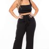 Sets * | Curvy Sense Plus Size Ribbed Crop Top And Pants Set Black