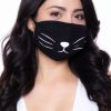 Accessories * | Curvy Sense Washable & Reusable Printed Face Mask Cat Face Masks Black