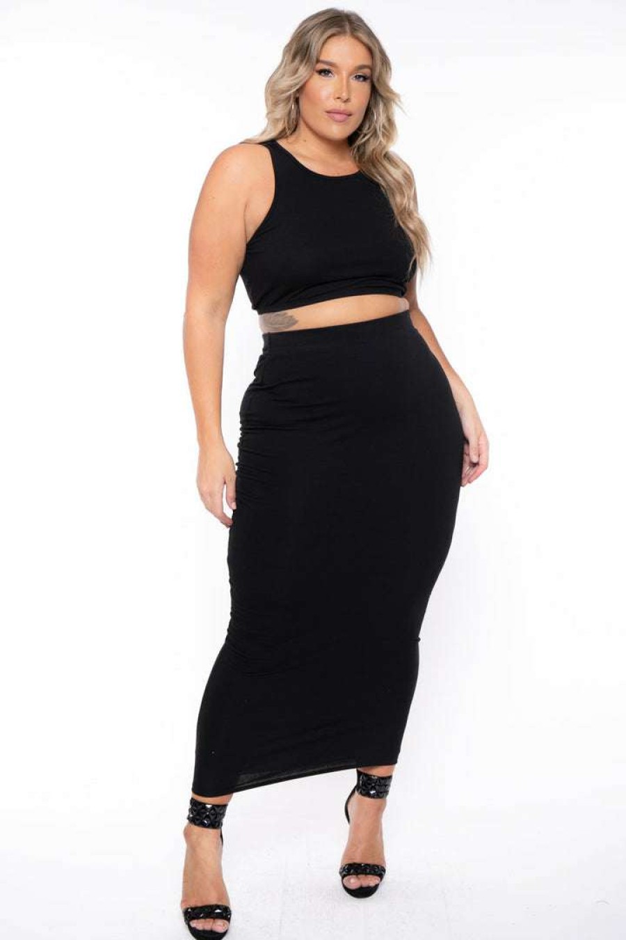 Sets * | Curvy Sense Plus Size Candace Tank And Skirt Matching Set New Arrivals Black