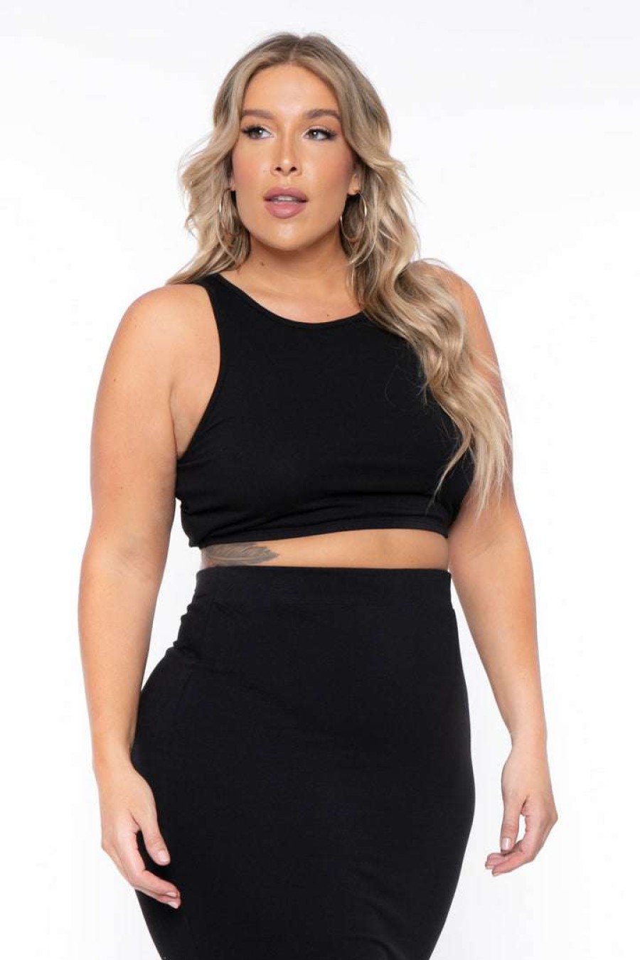 Sets * | Curvy Sense Plus Size Candace Tank And Skirt Matching Set New Arrivals Black