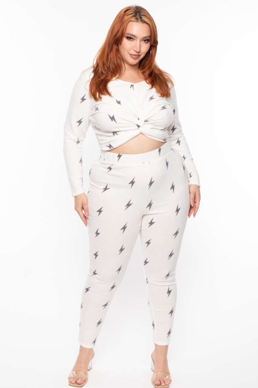 Sets * | Curvy Sense Sets Plus Size Lightning Lounge Set White