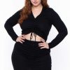 Sets * | Solid Plus Size Kika Crop Top & Skirt Set Matching Sets Black