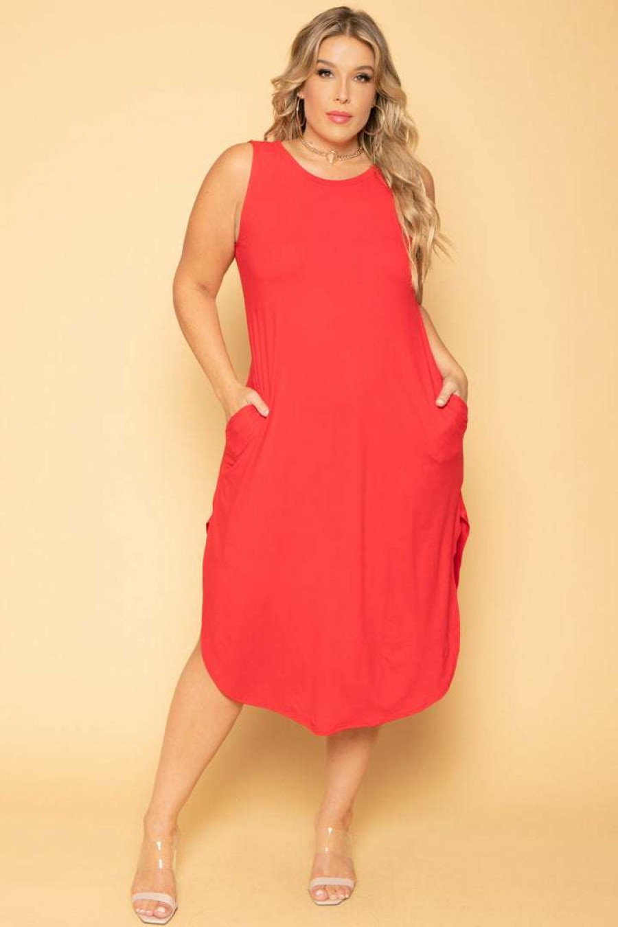 Dresses * | Zenana Plus Size Tank Maxi T-Shirt Dress New Arrivals Red