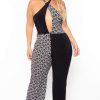 Jumpsuits * | Solid Plus Size Halter Rings Print Jumpsuit Black