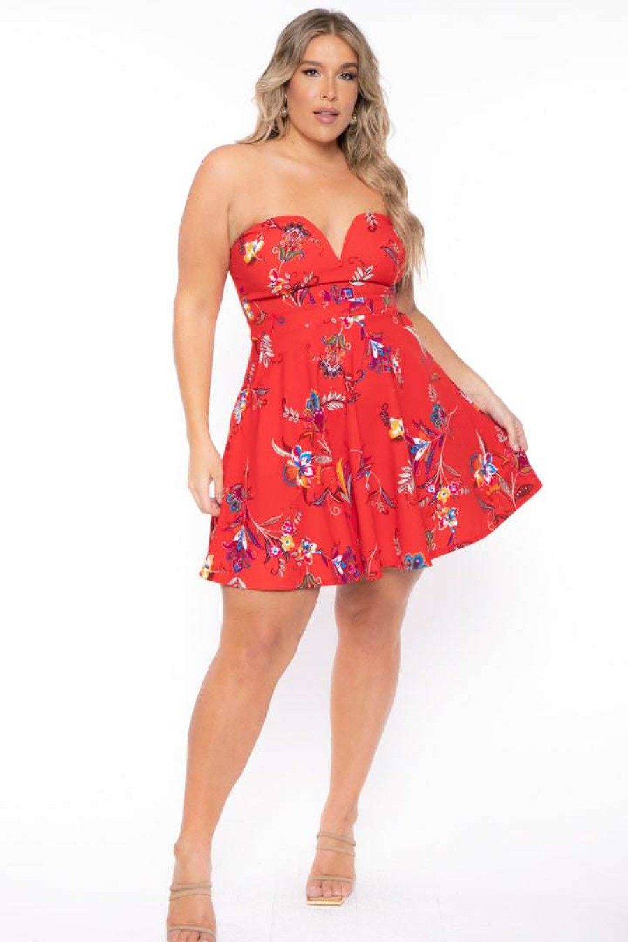 Dresses * | Curvy Sense Plus Size Kaila Floral Dress Red