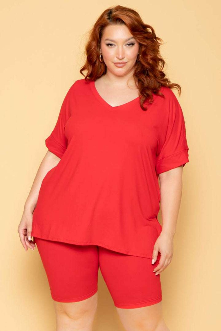 Sets * | Zenana New Arrivals Plus Size Lexa Tee And Biker Short Set Red