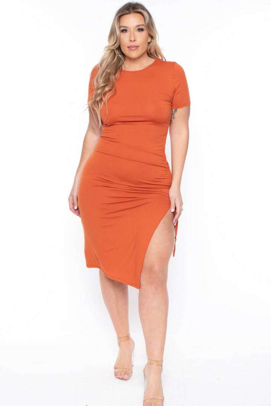 Dresses * | Capella Plus Size Josie Ruched Bodycon Dress Dresses Orange